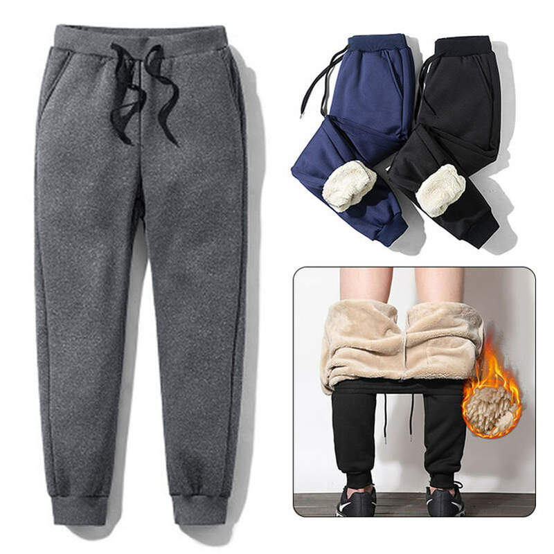 Calças térmicas masculinas de lã grossa, calças casuais quentes para corrida ao ar livre e inverno