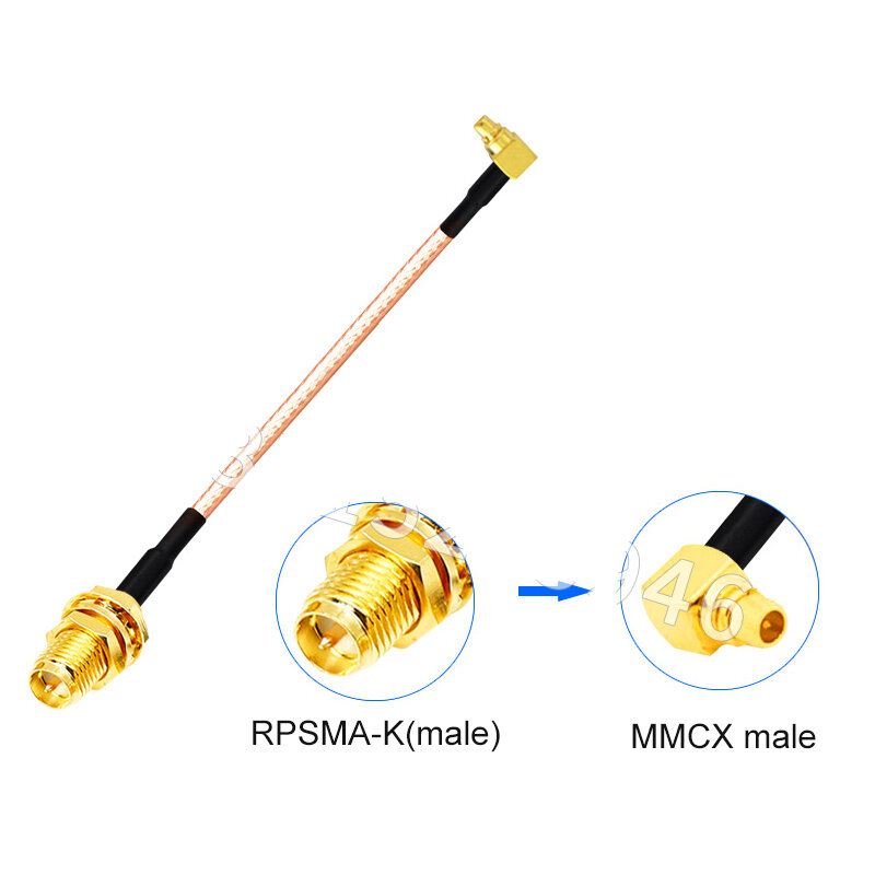 2 pces RPSMA-K para mmcx sma macho curvado cabo de extensão rf antena coaxial rg316 jumper trança conector baixa perda