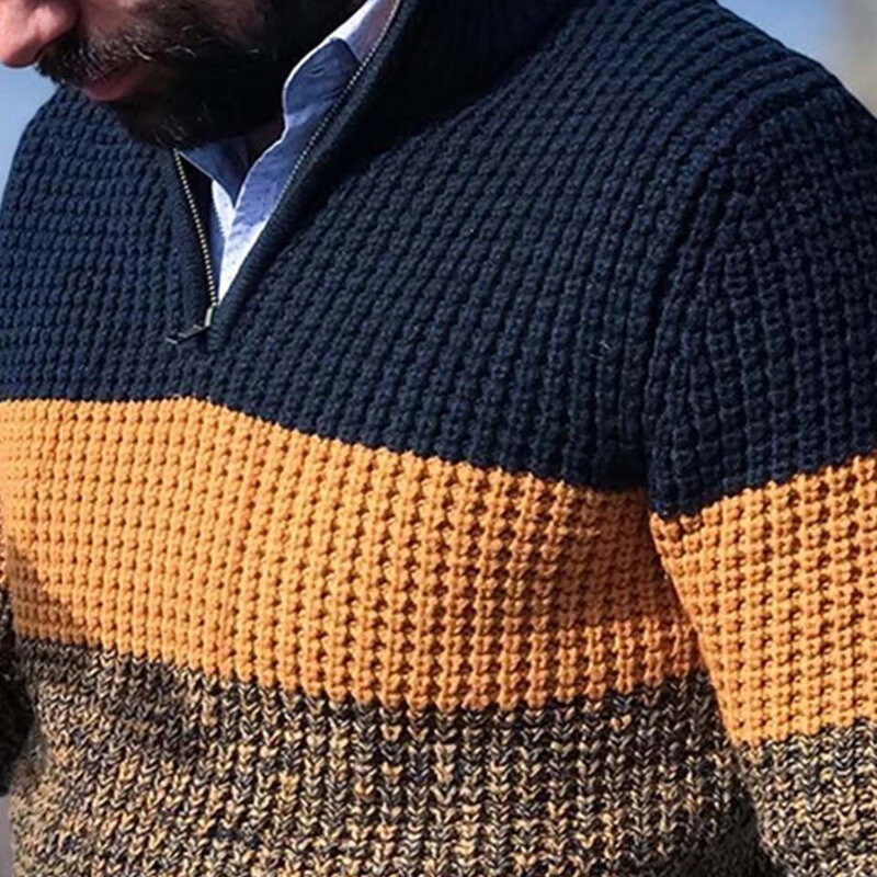 Maglione lavorato a maglia a blocchi di colore con scollo a V a manica lunga da uomo autunno inverno Pullover