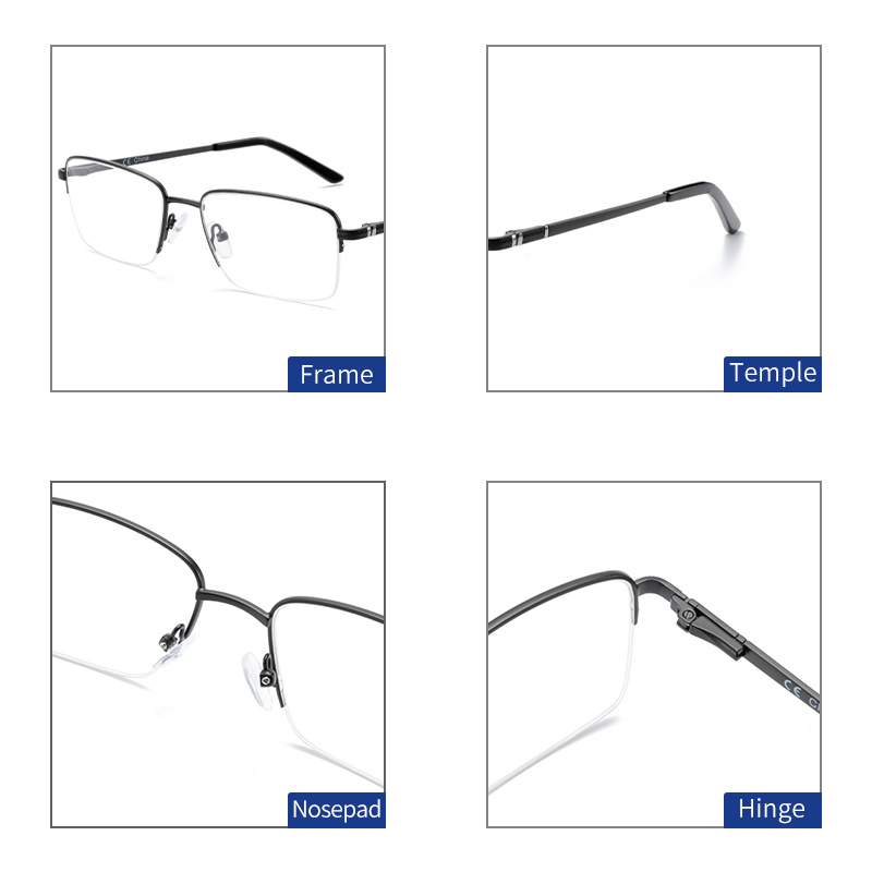BLUEMOKY-gafas graduadas de media llanta para hombre, anteojos progresivos antirayos azules, fotocromáticos para miopía, gafas ópticas de negocios