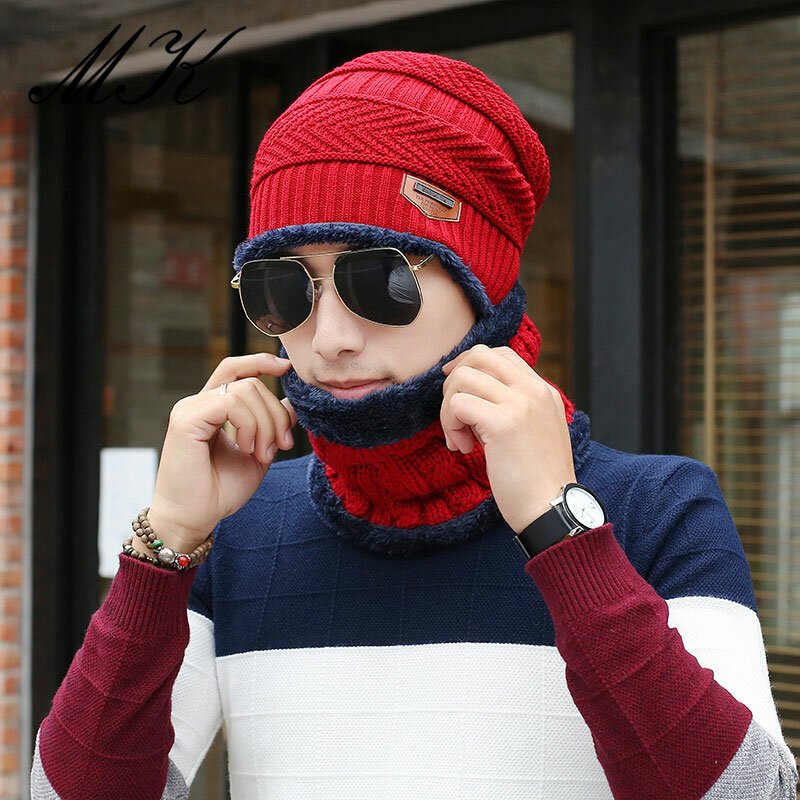 Maikun hat Korean version of the new men's hat and velvet cycling cap warm and windproof winter hat and scarf two piece