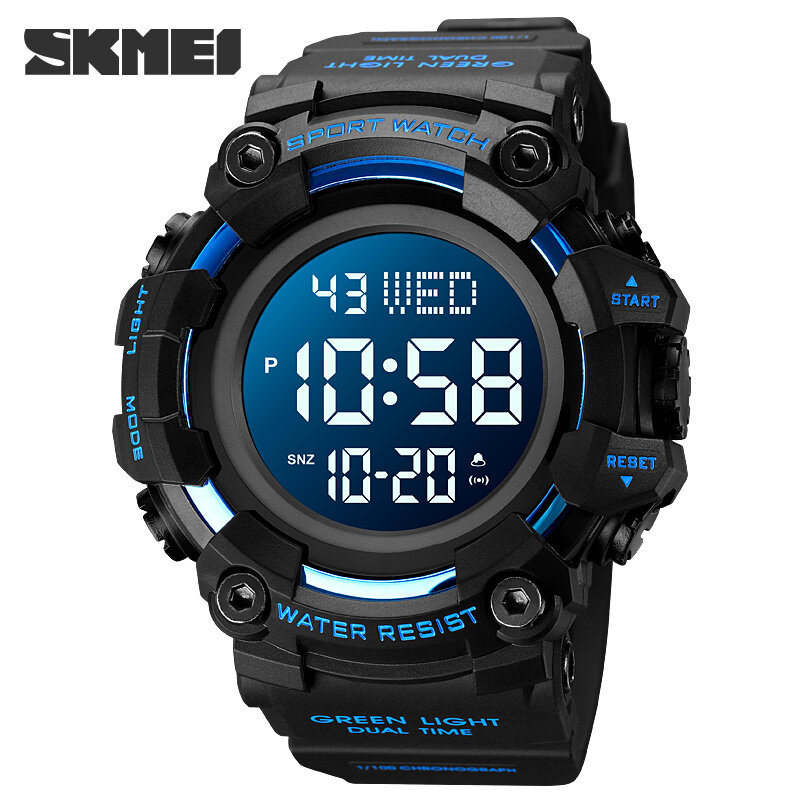 SKMEI-Dual Time relógio eletrônico para homens, relógios digitais, relógio de pulso, contagem regressiva, cronômetro, relógio original, moda de luxo, ao ar livre, marca