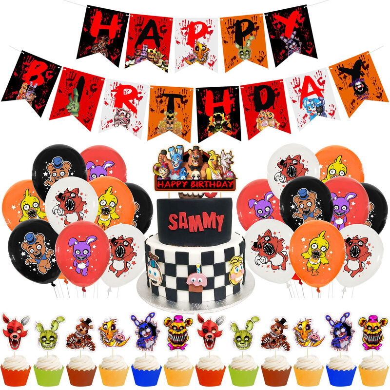 Five Nights At Freddy's Party Supplies Cartoon Game Freddy Bear Balloons Happy Birthday Banner Party Decoration Cake Topper Toy