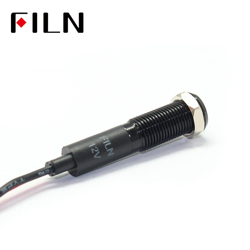 Indicateur Lumineux LED avec Câble de 20cm, Boîtier Noir, Rouge, Jaune, Blanc, Bleu, Vert, 12V, 8mm