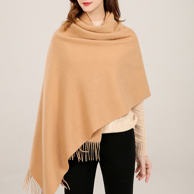 100% vera lana scialle sciarpa donna inverno caldo Pashmina avvolge nappa sciarpa di cachemire Echarpe sciarpa di lana rossa spessa Foulard Femme
