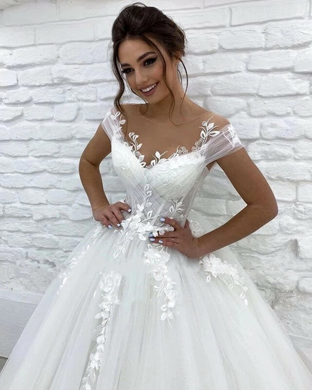 LoveDress-vestido De novia con flores 3D, traje De novia con hombros descubiertos, tren, vestido De boda Sexy, bata con cuello en V