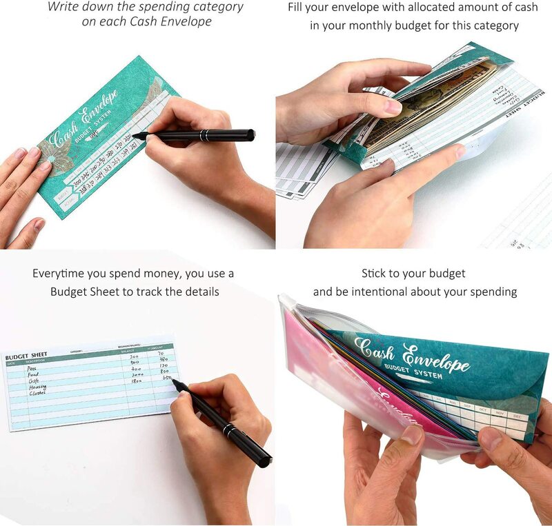 Cash Envelopes Budget System Tear & Waterproof with 12 Colors Envelopes for  Money Saving,12 Expense Tracking Budget Sheets