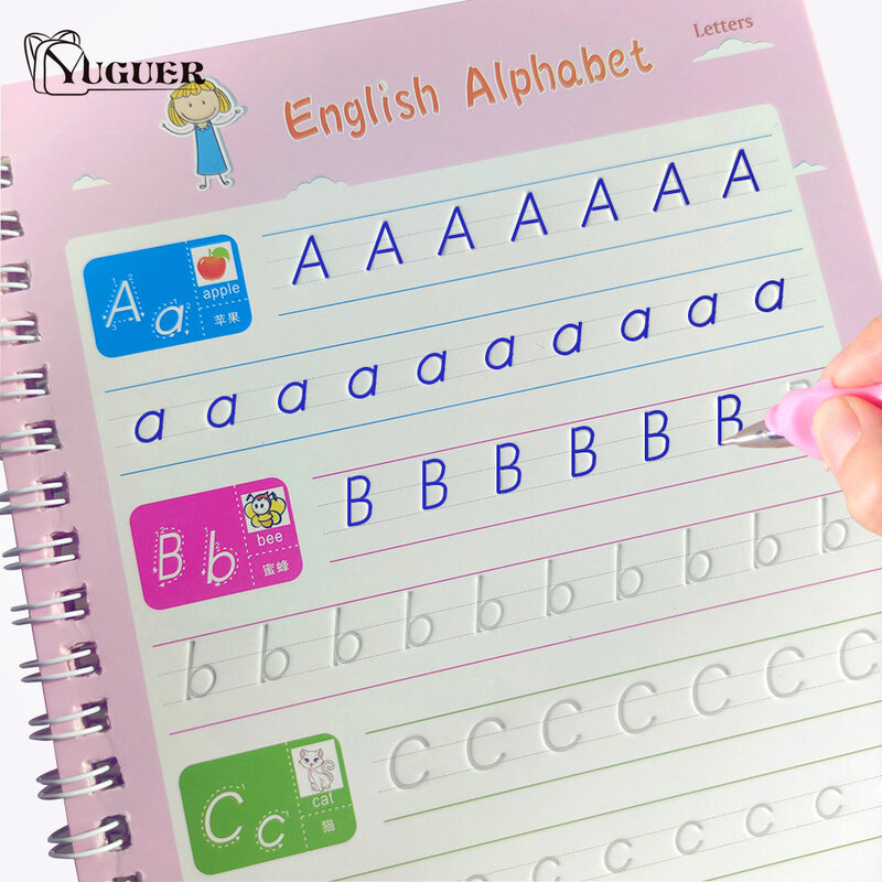 Cuaderno de escritura reutilizable para niños, juguete de práctica de letras caligráficas en inglés, pasta de escritura, caligrafía, escritura a mano