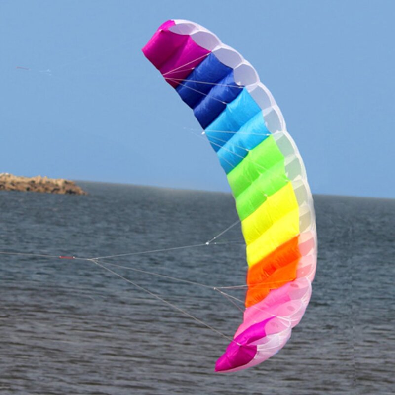2m Rainbow Dual Line Kitesurfing Stunt Parachute Soft Parafoil Surfing Kite Sport Kite Outdoor Activity Beach Flying Kite