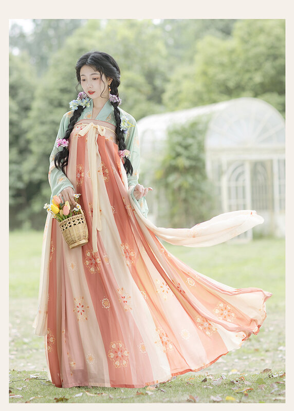 Falda de pecho completo para primavera y verano, traje de estilo chino antiguo, Hanfu, baile folclórico, Top + falda, 2 uds.
