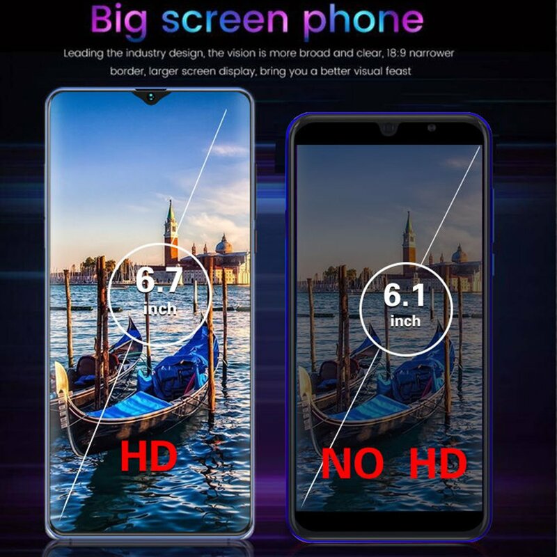 M60 + 6.7 écran goutte d'eau 2 + 16GB véritable empreinte digitale téléphone portable reconnaissance faciale batterie 4800mAh Android 10.0 téléphone intelligent