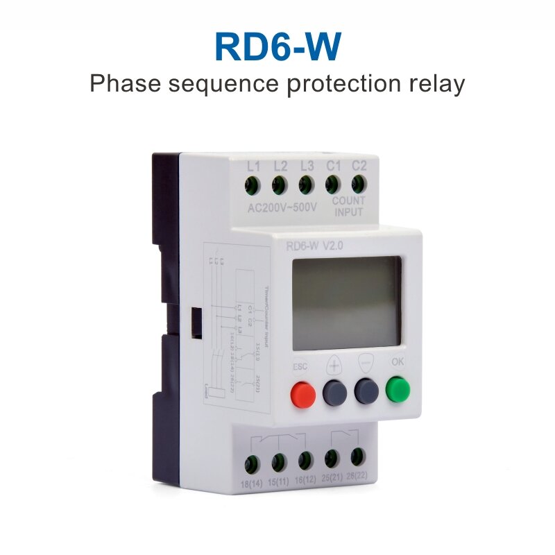 ANT RD6-W CE รับรองครอบคลุมแรงดันไฟฟ้า 200-500V AC สามเฟสแรงดันไฟฟ้าและเฟส-ลำดับเฟสผมร่วงการตรวจสอบรีเลย์
