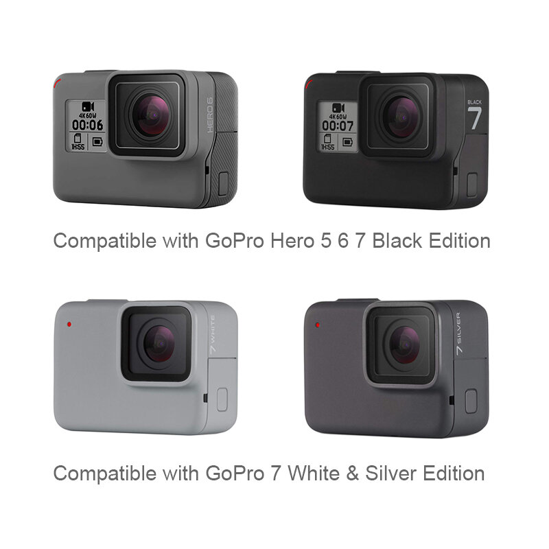 เลนส์กระจกนิรภัย + หน้าจอLCD ProtectorสำหรับGoPro Hero 7 Hero 6 Hero 5กล้องสีดำป้องกันฟิล์มสำหรับgo Pro 7สีขาวเงิน
