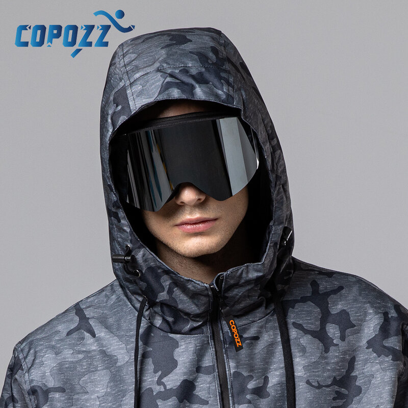COPOZZ OTG 스키 고글 스노우보드 마스크, 노란색 렌즈 케이스 안경 키트, 원통형 UV400 보호, 성인용 눈 안경