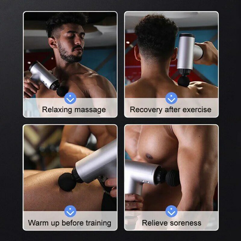 Arma de massagem muscular relaxamento massageador vibração arma massagem equipamentos fitness redução de ruído design brushless motor