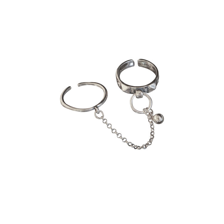 Prawdziwe 925 Sterling Silver Retro okrągły geometryczny pierścionek dla 2 Rigns damski łańcuszek elegancka biżuteria w stylu Vintage minimalistyczny akcesoria prezent