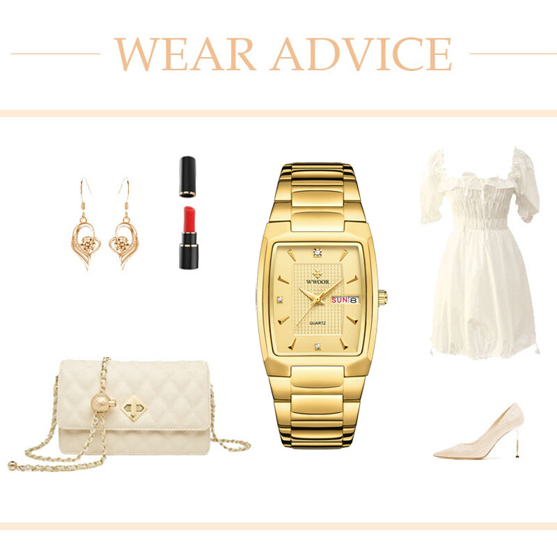 WWOOR-Montre-bracelet carrée en acier inoxydable doré pour femme, montre-bracelet à quartz étanche simple pour femme, cadeau féminin élégant de luxe