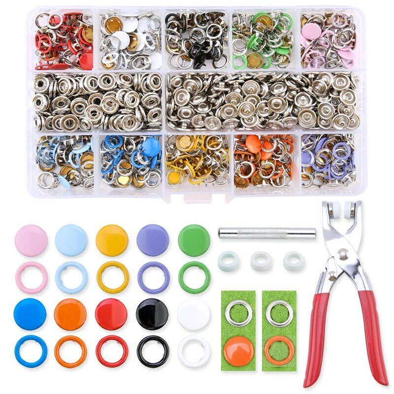 Grommets Snap Fasteners Kit Leather Rivets Buttons Metal Press Studs Snap for sewing Fasteners for Installing Clothes Bags