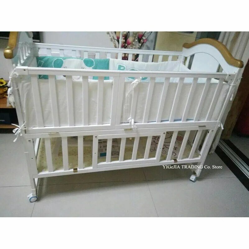모기장 및 기저귀 테이블 포함 목재 아기 침대, 침구 세트, 사이드 침대, 어린이 간이 침대, 1.2 M