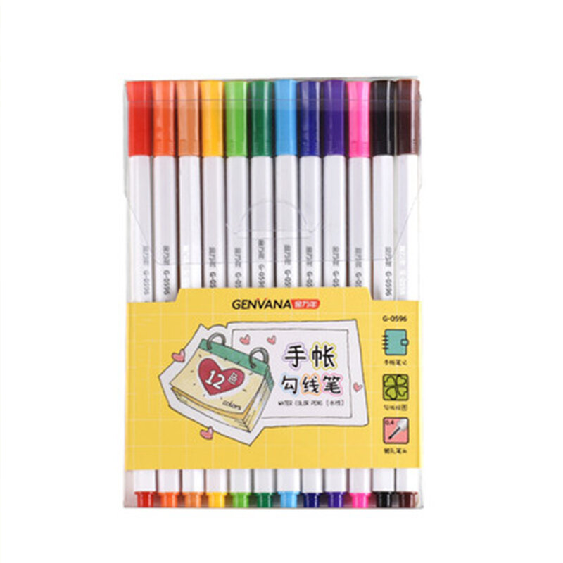 GENVANA G-0596 Hand Account Hook Line Pen Needle Pen 12 Colors Water-based Pen Girl Notes/Diary/Hand-copy Special Hand Drawn DIY