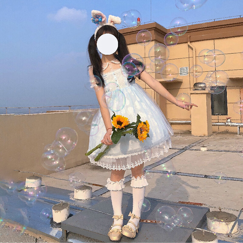 로리타 카와이 쉘 자카드 로리타 일본 부드러운 자매 달콤한 소녀 jsk 스트랩 드레스 소녀 여름