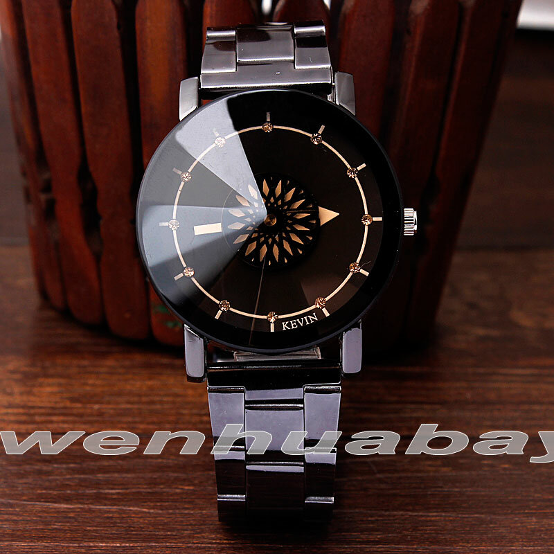 KEVIN nowy projekt zegarki dla par moda czarna okrągła tarcza pasek ze stali nierdzewnej Wrist Watch Quartz mężczyzna kobiet prezenty dla zakochanych