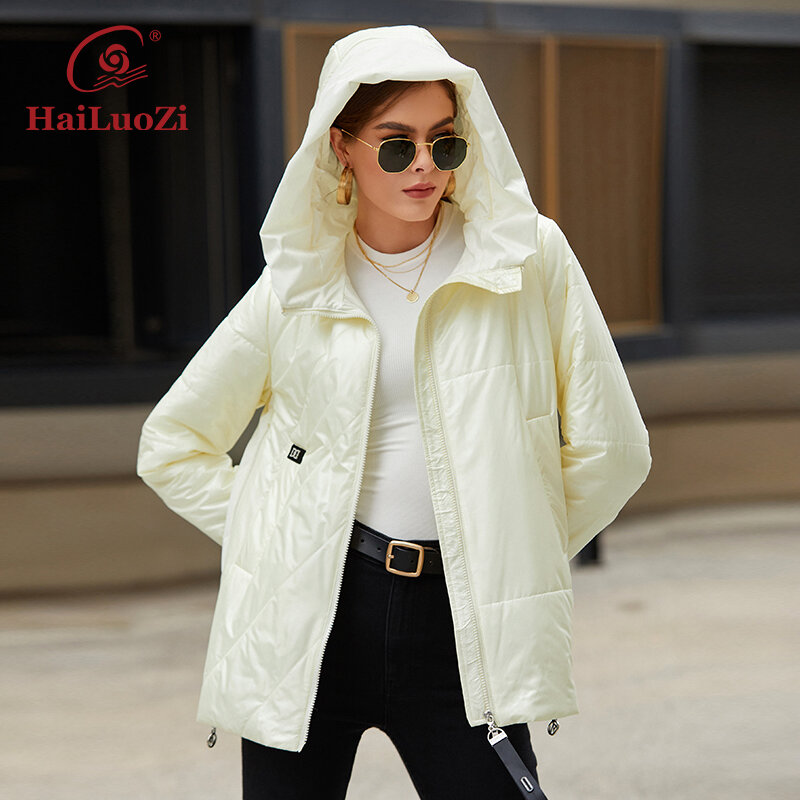 HaiLuoZi 2022 봄 가을 여성 자켓 캐주얼 여성 누비 이불 L-5XL 코트 후드 짧은 의류 여성 Windproof Parkas 7055