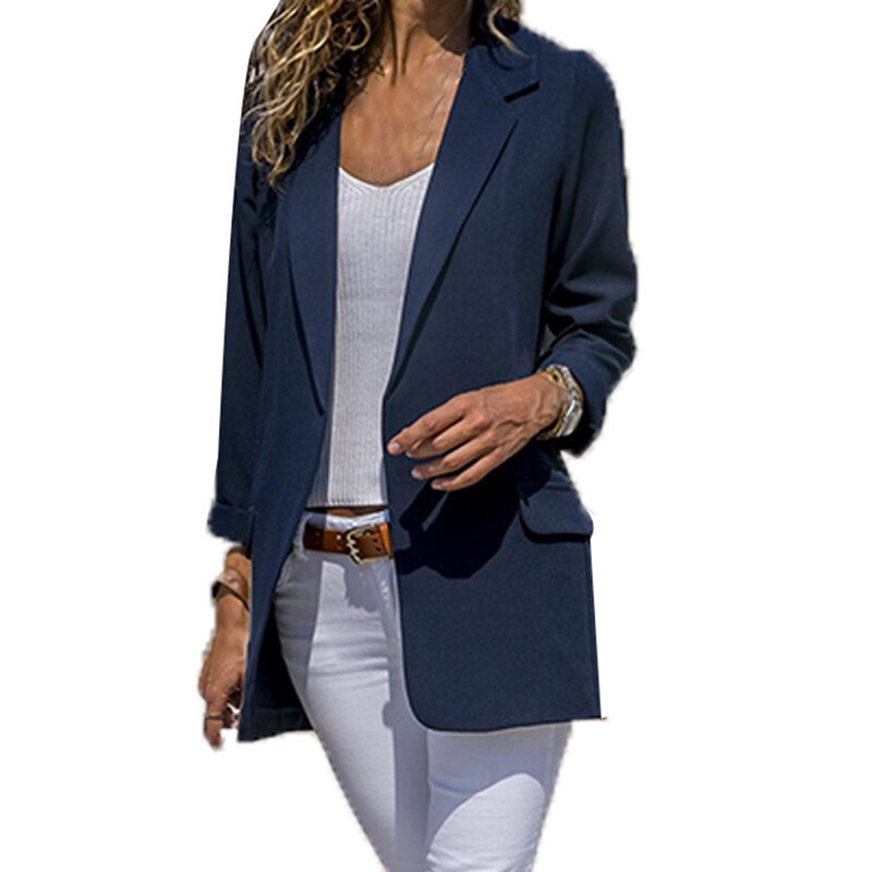 Moda feminina blazer terno manga longa cor sólida primavera feminino blazer jaqueta de escritório outono feminino outerwear elegante casaco de senhoras