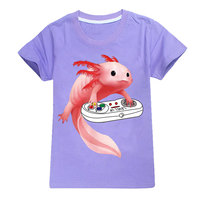 Baby Axolotl T-shirt Kinderen Kawaii 2022 Grappige Zomer Cartoon Fish Print T-shirt Voor Jongens Meisjes Kleding Unisex Korte Mouw