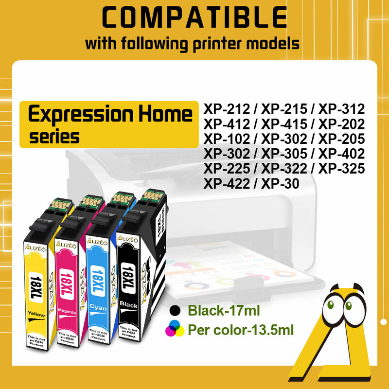 Cartuchos de tinta compatibles con EPSON 18XL, T1811, T1814, Epson XP-215, XP-315, XP-415, XP-212, XP-33, XP-225, XP-322