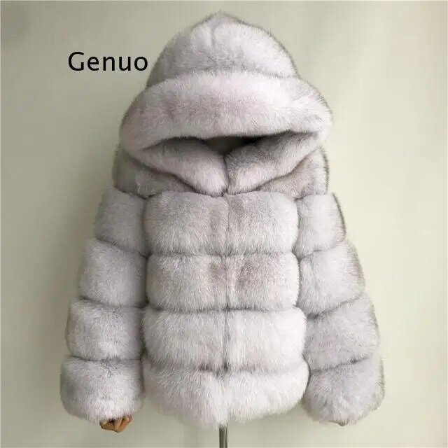 Abrigo de piel sintética de zorro con capucha para mujer, chaqueta de piel falsa de visón a la moda, abrigo grueso para mujer
