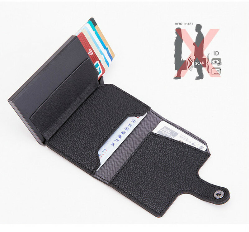 ZOVYVOL RFID 신용 카드 홀더 보호 남성용 도난 방지 지갑, 가죽 금속 알루미늄 상자, 비즈니스 은행 카드 케이스, 카드 지갑