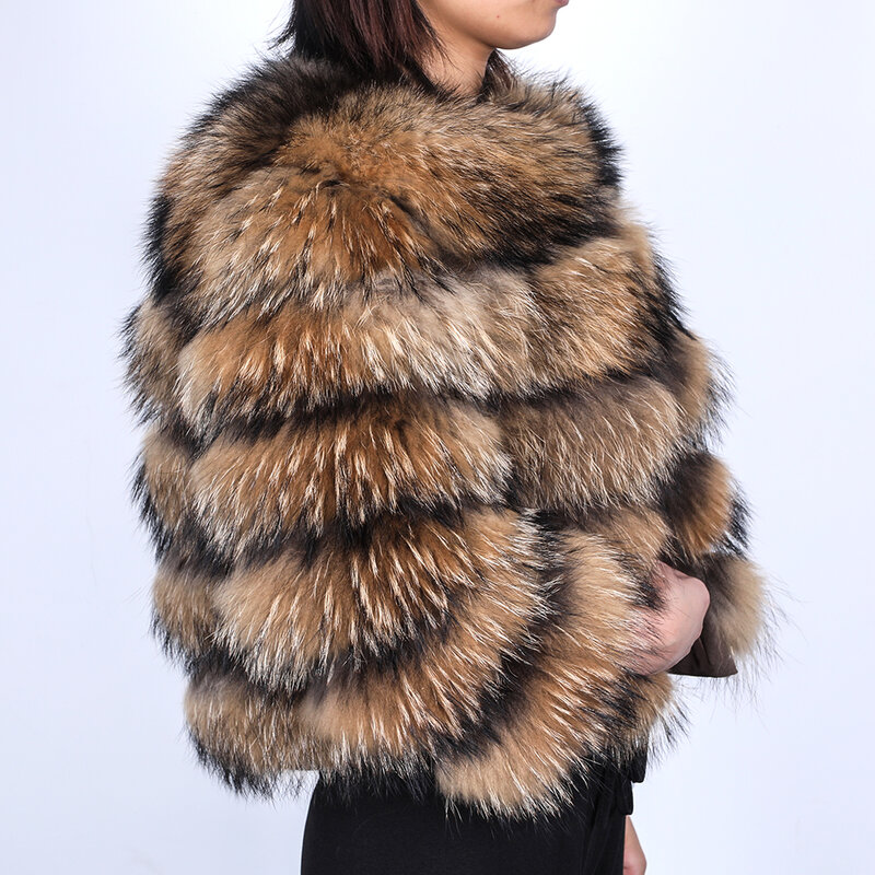 MAOMAOKONG-Casaco de pele de raposa natural para mulheres 100% pele de guaxinim real, colete inverno, jaquetas fashion, luxo, 2023