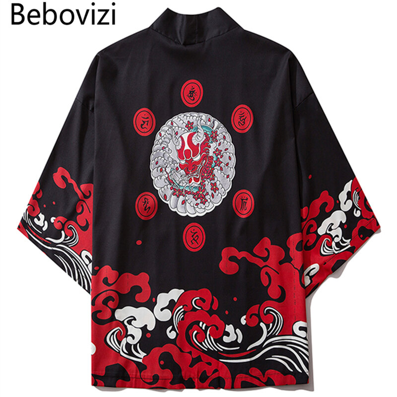 Bebovizi Harajuku Kimono 2020 Nam Nhật Mỏng Kimono DạO Phố Truyền Thống Cardigan Samurai Yukata Quỷ Haori Obi Kimono
