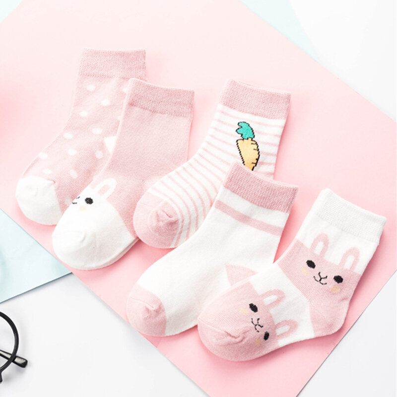 Calcetines de algodón con diseño de oso y gato para bebé recién nacido, medias de 0 a 8 años, venta al por mayor, lote de 5 pares