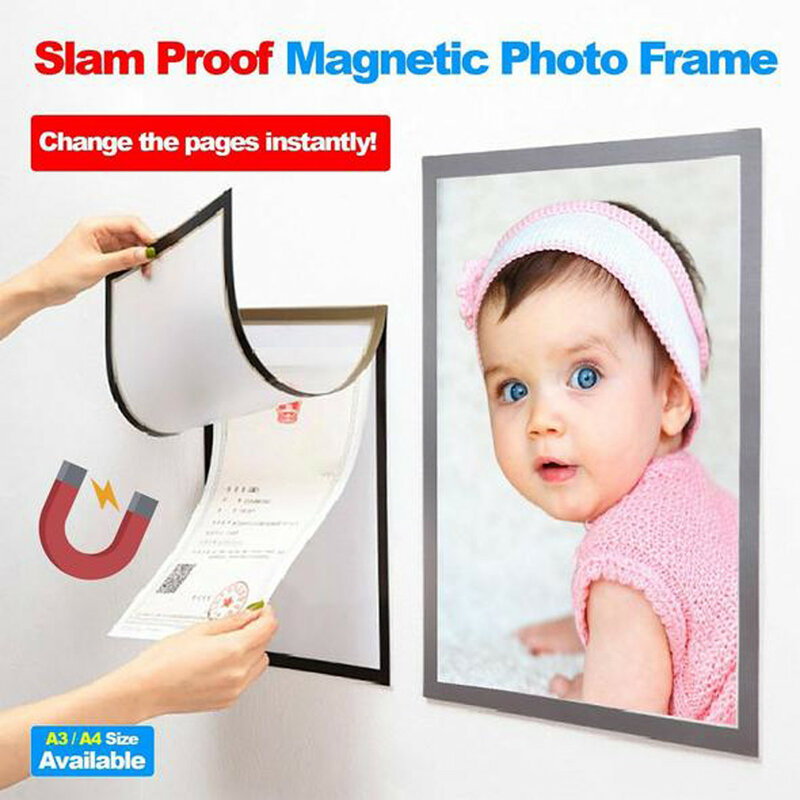 Marco de fotos A4 A3, cuadro magnético a prueba de golpes para bebé, decoración de pared para refrigerador, Porta Retrato, Marco de Foto, Ramka Na Zdjecie