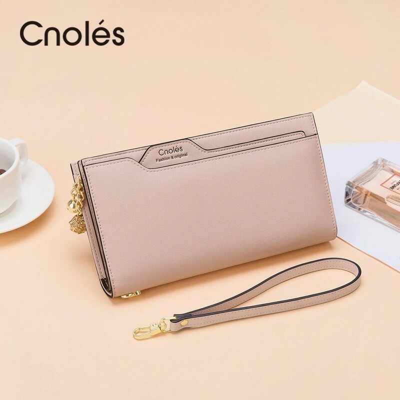 Cnhol-女性用ロングレザーウォレットウォレット,ソフトレザー,財布,携帯電話ポケット