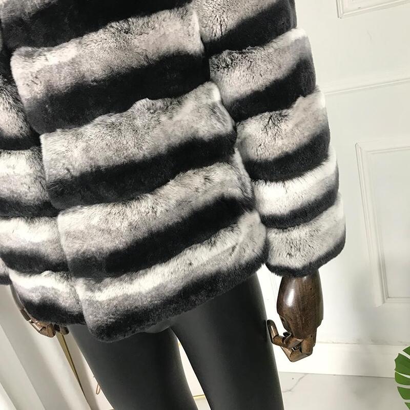 Women Fur Jacket 100% Real Rex Rabbit Fur Coat Fashion Outwear Chinchilla Color Fast Shipping