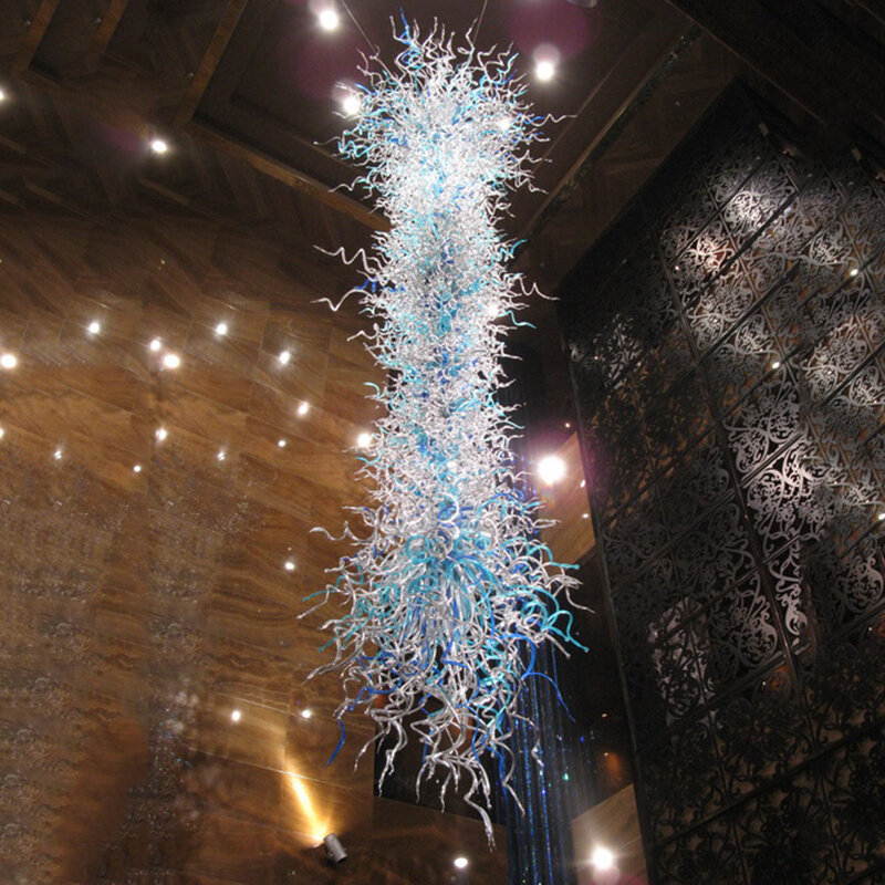 Lustre moderno de pendurar, luminária com luzes de led de vidro soprado para escultura de hotel