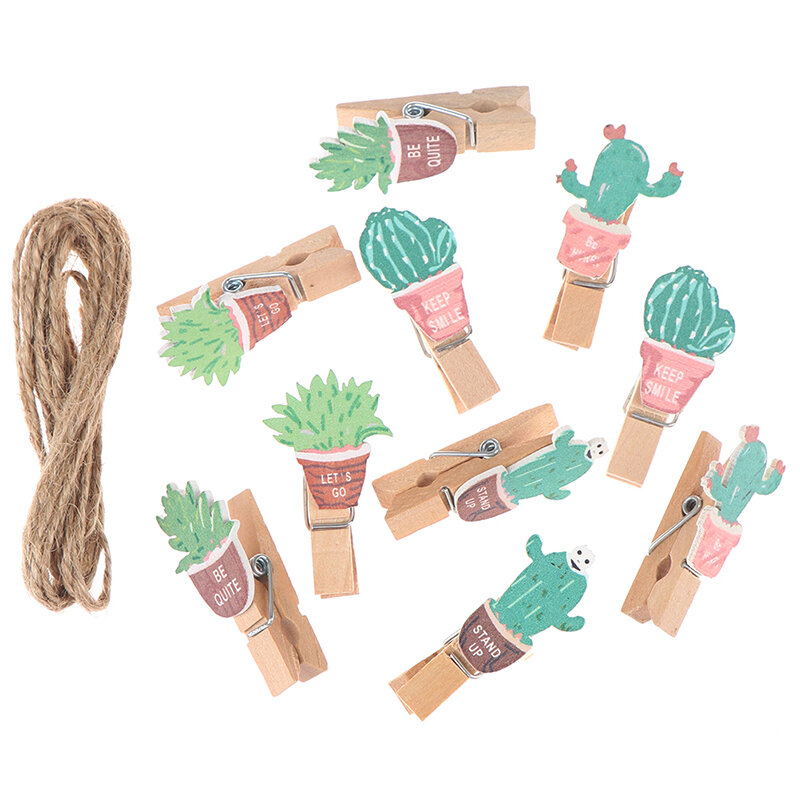 10 sztuk/partia Mini Memo spinacze śliczne roślin drewna klip zestaw małe Craft Photo kołki drewniane spinacze Kawaii biurowe