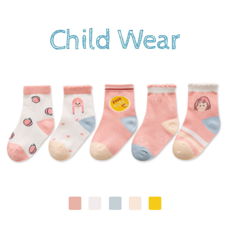 Chaussettes de sport à rayures en coton pour enfants, dessin animé, dinosaure, bébé, garçons, filles, mode, printemps, automne, lot de 5 paires