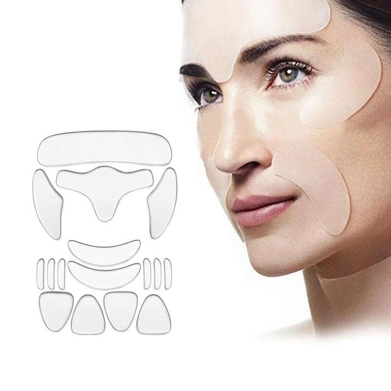 16Pcs Herbruikbare Siliconen Patches Anti Rimpel Pads Siliconen Rimpel Verwijderen Sticker Gezicht Voorhoofd Nek Eye Sticker Huidverzorging Patch