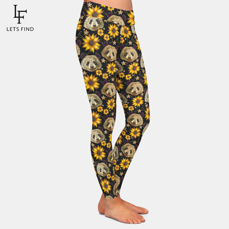 LETSFIND New Arrival Women Legging Pandas and Sunflowers Printing Fashion Slim High Elasticity Fitness Leggings Female Pants