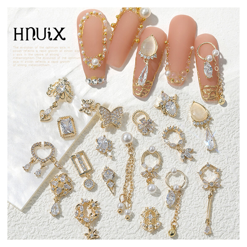 HNIUX-Colgante de perlas japonesas para decoración de uñas, dijes de diamantes de manicura de cristal de alta calidad, joyería de Metal de circón 3D, 2 piezas