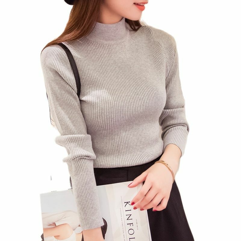 韓国-女性用半袖タートルネックTシャツ,女性用長袖セーターセータースリムフィット厚手2021