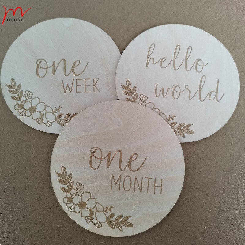 Floral Baby Milestone Signs Wooden Monthly Picture Props Floral Birth Announcement