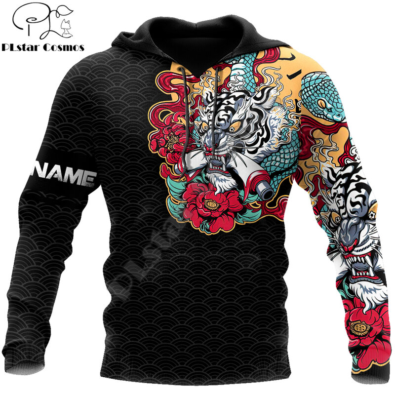 2021 outono masculino hoodie nome personalizado tatuagem tigre 3d todo impresso hoodies e moletom unisex casual stree esportiva dw784
