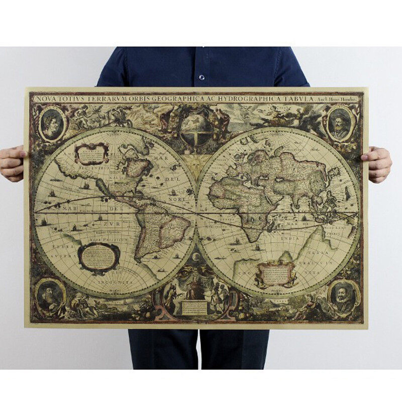 72*51CM Vintage Journal Poster Retro World Globe For Office School Cafe Nautical Chart On The Wall Travel Room Home Decoration