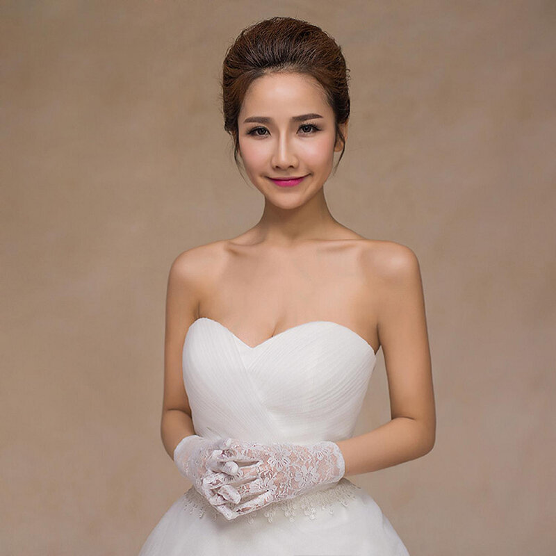 Pernikahan Bridal Sarung Tangan Klasik Pendek Renda Sarung Tangan Jari Pendek Pergelangan Tangan Panjang untuk Yang Sesuai dengan Gaun Pesta Pernikahan Sarung Tangan Berkualitas Tinggi