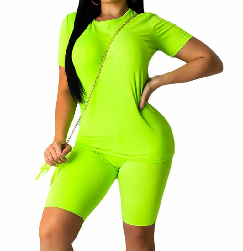 Two Piece Casual Solid Set Women Summer Short Sleeve O Neck Top Short Fashion Female Tracksuit Workout Outfits Sets 2020 New